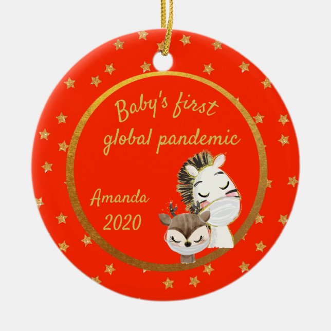 Baby's First Global Pandemic 2020 Zebra Gold Ceramic Ornament (Front)