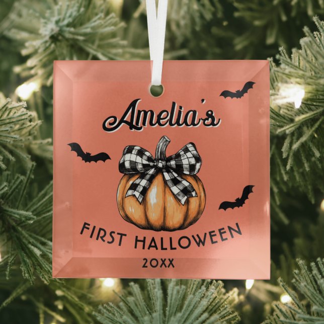 Baby's First Halloween Pumpkin Bats  Glass Ornament (Insitu)