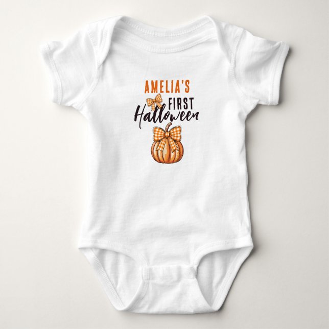 Baby's First Halloween Pumpkin Bow  Baby Bodysuit (Front)