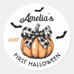 Baby's First Halloween Pumpkin Bow Bats Classic Round Sticker