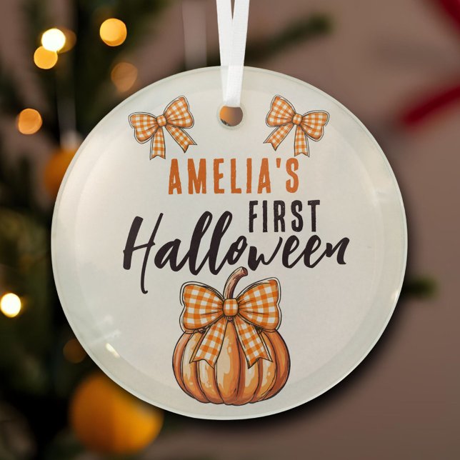Baby's First Halloween Pumpkin Bow  Glass Ornament (Creator Uploaded)