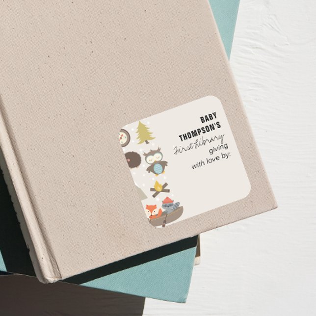 Baby's First Library Bookplate Adventure Awaits Square Sticker (Creator Uploaded)