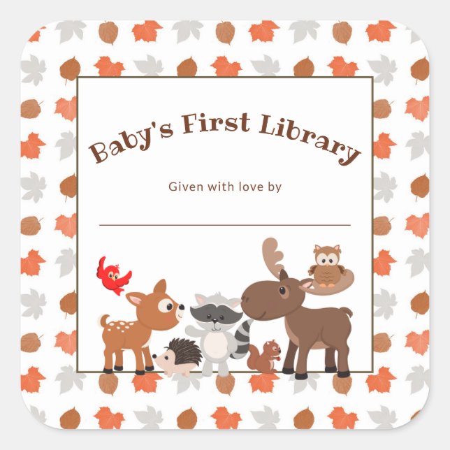 Baby's first Library, woodland animal bookplate Square Sticker (Front)