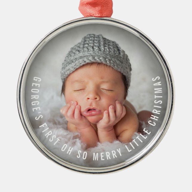 Baby's First Oh So Merry Little Christmas Photo Metal Ornament (Front)