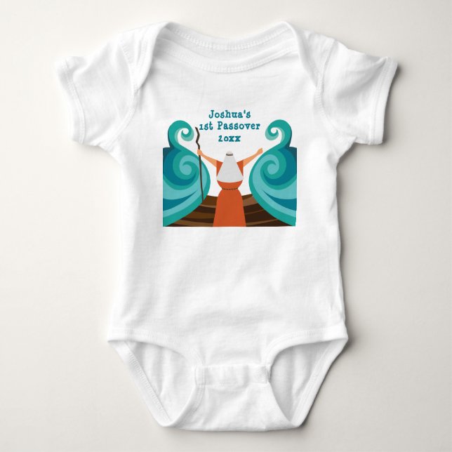 Baby's First Passover Cute Moses Custom Name Baby Bodysuit (Front)