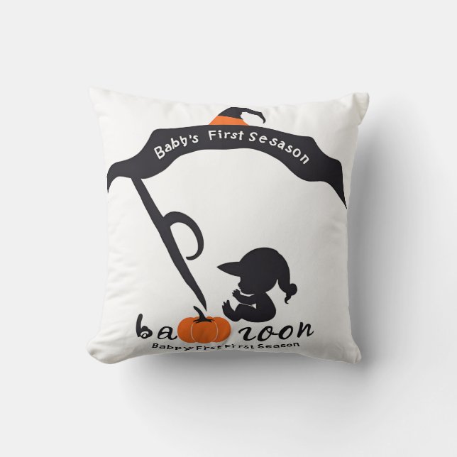 Baby's First Spooky Season Pumpkin Mom Throw Pillow (Front)