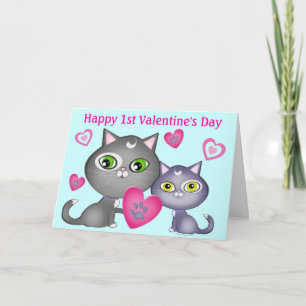 Baby's First Valentine's Day Cats Greeting Card