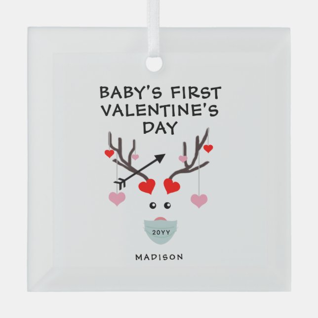 Baby's First Valentine's Day Gift Personalized Glass Ornament (Front)