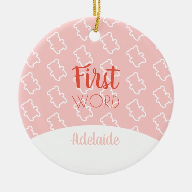 Baby's First Word Christmas Trivia Ceramic Ornament (Front)
