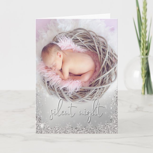 Baby's First Xmas Silent Night - YOUR BABY'S PHOTO Card (Front)