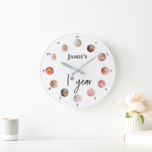 Baby's first year 12 months custom photos  large clock