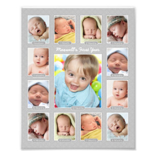 Babys First Year Grey Keepsake Photo Collage Print