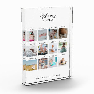 Baby's First Year Photo Collage Birth Stats Block