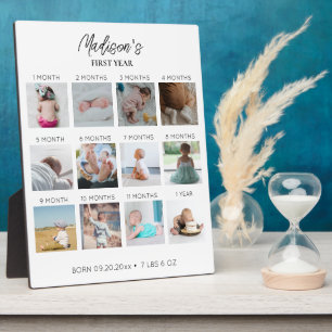 Baby's First Year Photo Collage Birth Stats Plaque