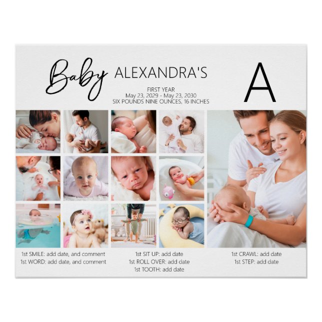Baby's First Year Photo Collage Family Keepsake Poster (Front)