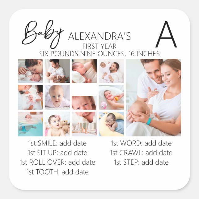 Baby's First Year Photo Collage Family Keepsake Square Sticker (Front)