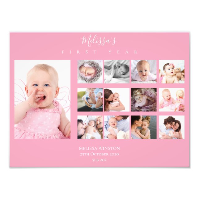 Baby's First Year Photo Collage Keepsake Girl Print (Front)