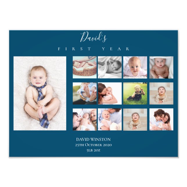 Baby's First Year Photo Collage Keepsake Navy Blue (Front)