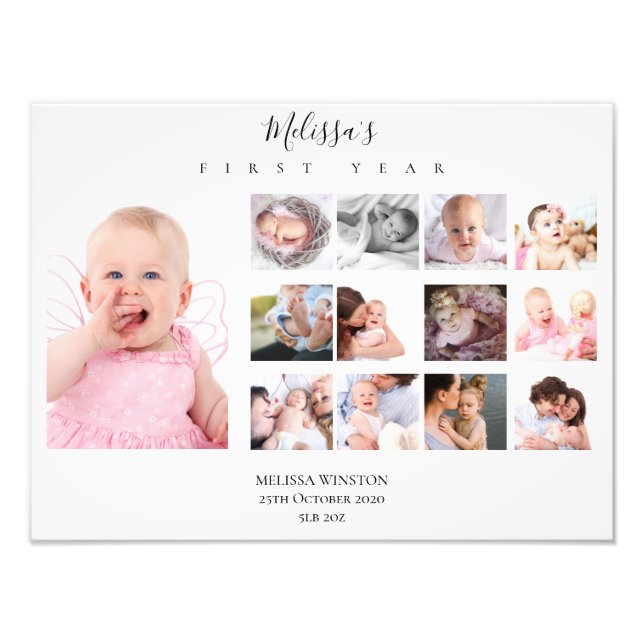 Baby's First Year Photo Collage Keepsake Print (Front)