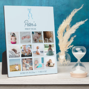 Baby's First Year Photos Birth Stats Blue Bow Plaque
