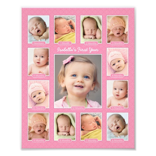 Babys First Year Pink Keepsake Photo Collage (Front)