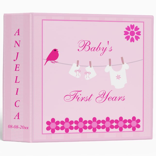 "Baby's First Years" Baby Girl Baby Book Binder (Front/Spine)