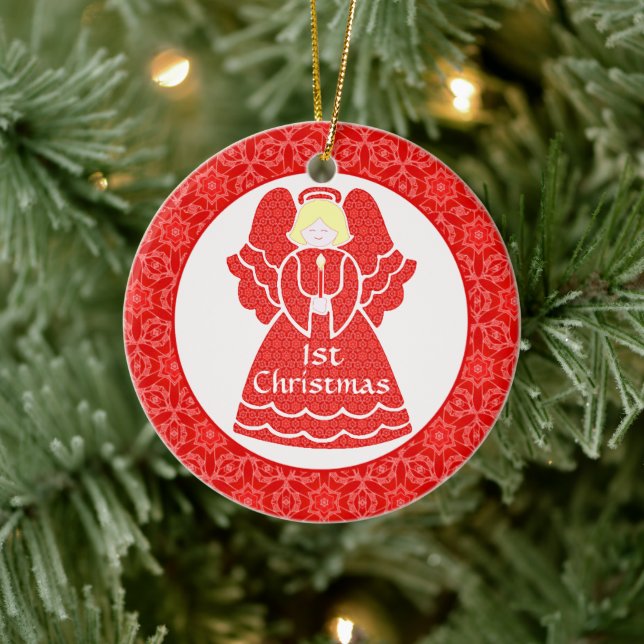 Baby's Girl's 1st Christmas Angel Ceramic Ornament (Tree)