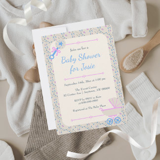 Baby's Grace Blue and Pink Baby Shower Invitation