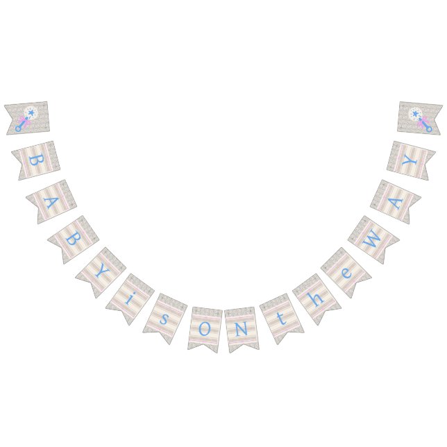 Baby's Grace Blue and Pink Striped Baby Shower Bunting Flags (All)