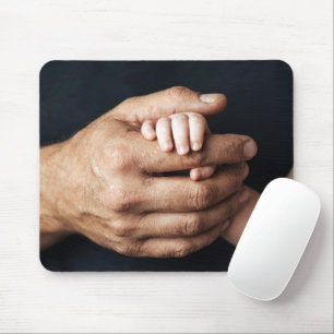 Baby's Hand Gripping Daddy's Hand Mouse Pad