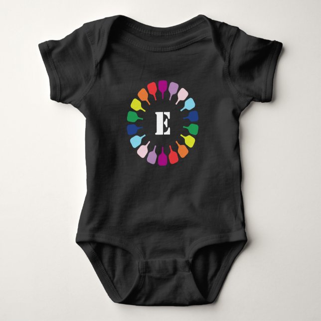 Baby's initial Awesome Pickleball circle  Baby Bodysuit (Front)