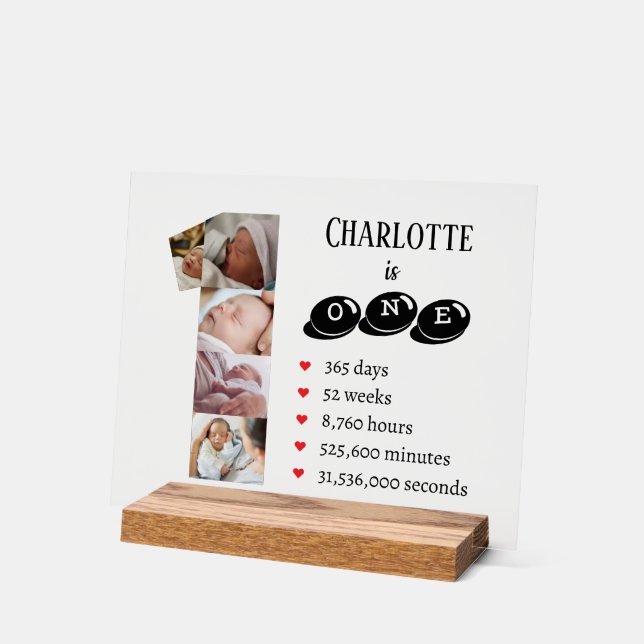 Baby's Ist Year Photo Collage Number 1 Acrylic Sign (Angle)