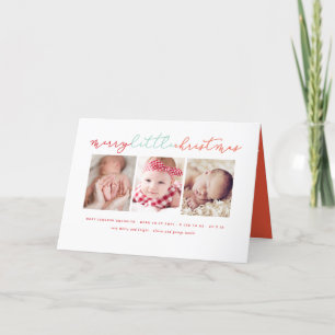 Baby's Merry Little Christmas Cute 3 Photo Collage Holiday Card