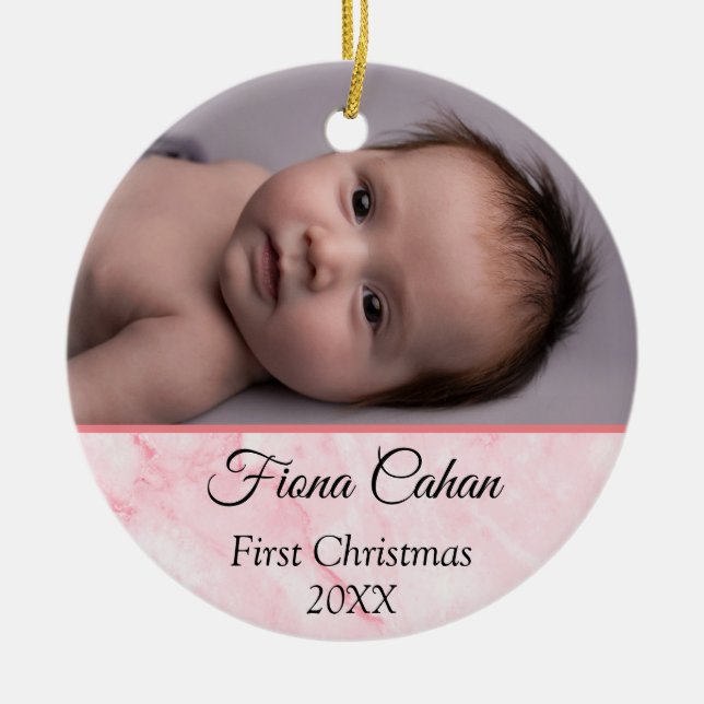 Baby's My First Christmas Personalized 2 Photos  Ceramic Ornament (Front)