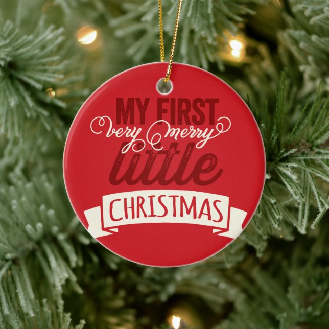 Baby's My Very Merry Little Christmas Cute Photo Ceramic Ornament (Tree)