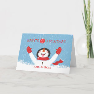 Babys Name First Christmas Snowman Card