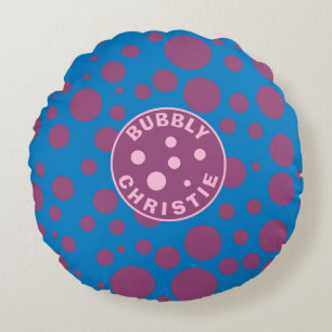 Baby's Name Purple Polka Dots Bubbly Blue Trippy Round Pillow