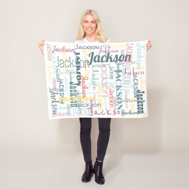 Baby's Names Pattern Typography Neutral Colours Fleece Blanket (In Situ)