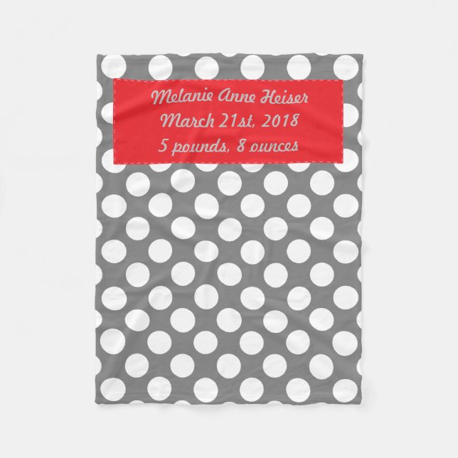 Baby's Personalized Polka Dots Fleece Blanket (Front)