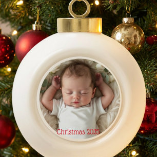 Baby's Photo First Christmas Personalize Ceramic Ball Christmas Ornament