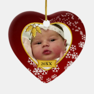 Baby's Photo Keepsake Red Snowflake Christmas Ceramic Ornament