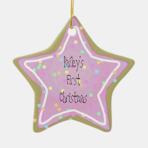 Baby's Pink Star Cookie with Sprinkles 1st  - Ceramic Ornament