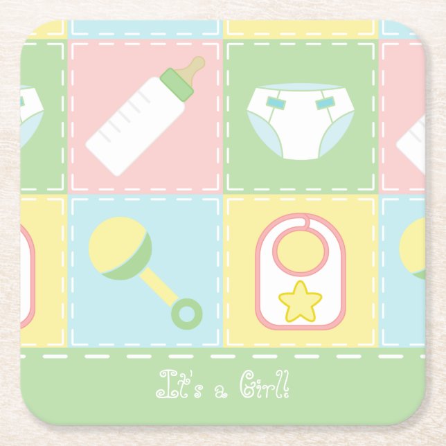Baby's Quilt Baby Shower Paper Coasters (Front)
