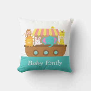 Baby's Room, Nursery, Cute Animals, Noah's Ark Throw Pillow