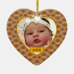 Baby's Swirling Gold Photo Keepsake Christmas Ceramic Ornament