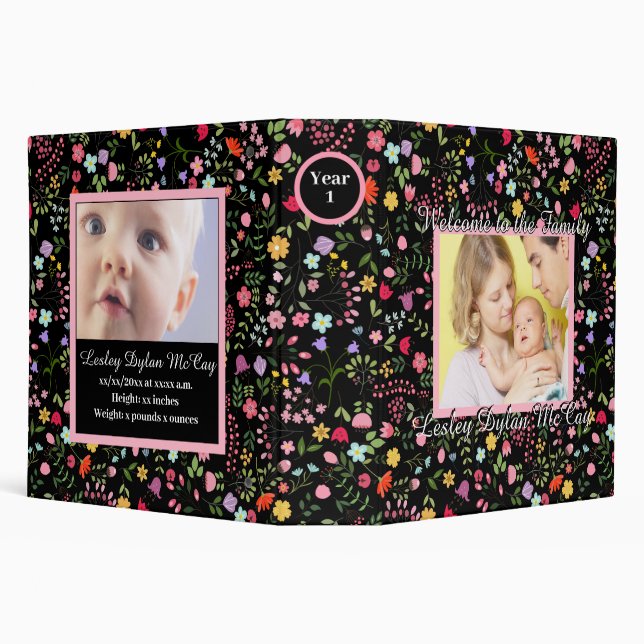 Baby's Year One Pink Floral Personalized Photo Binder (Background)
