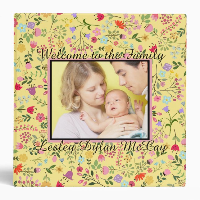 Baby's Year One Yellow Floral Personalized Photo Binder (Front)