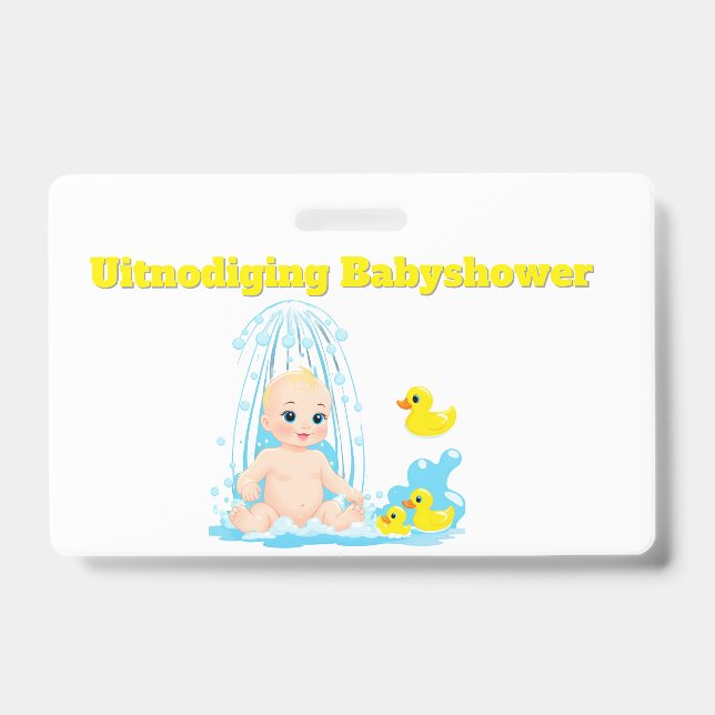 Babyshower Uitnodiging Badge - Schattige Baby en E (Front)