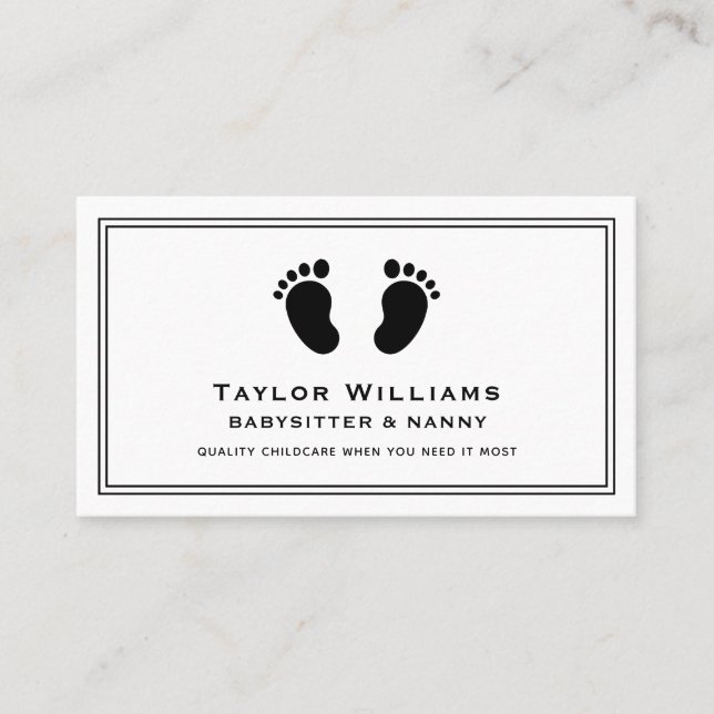 Babysitter Babysitting Nanny Baby Feet Black White Business Card (Front)