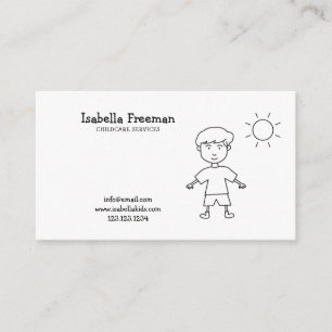 Babysitter Black and White Kids Sun Childcare Business Card